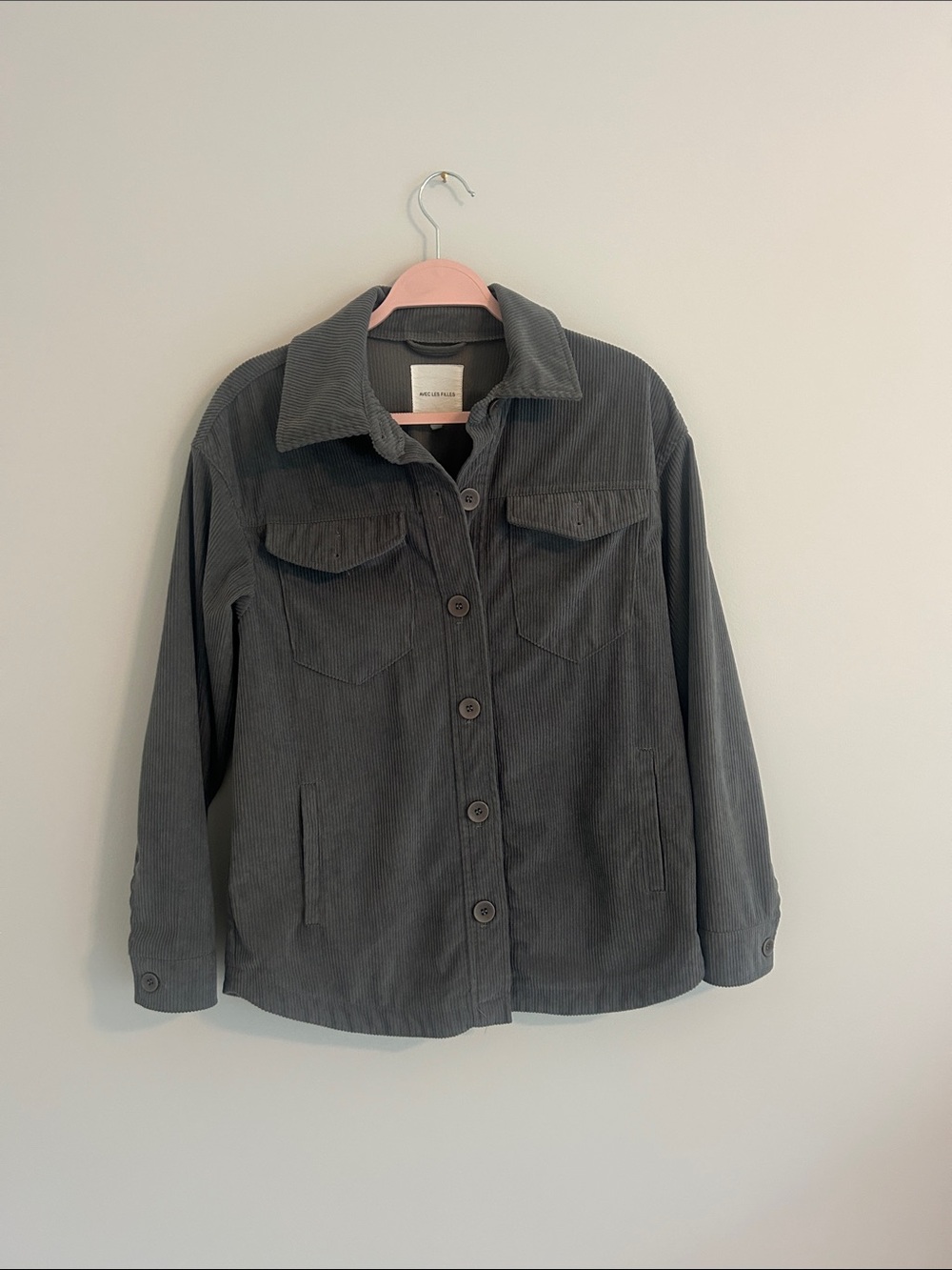 Avec Les Filles Charcoal Gray Corduroy Boyfriend Shacket Size S Fall Transition